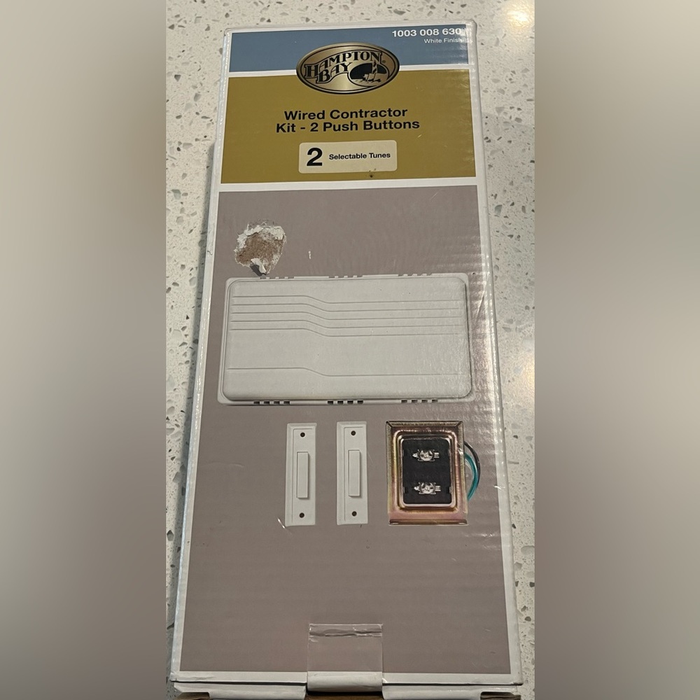 New Hampton Bay Wired Doorbell Contractor Kit 1 Push Buttons White 1003 008 630
